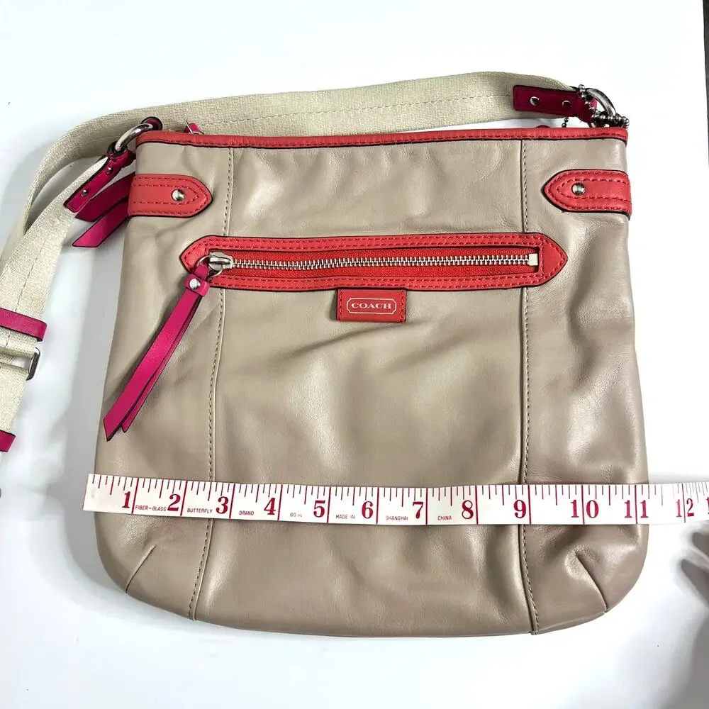 Coach Tan Pink Orange Leather Crossbody Messenger Bag Purse